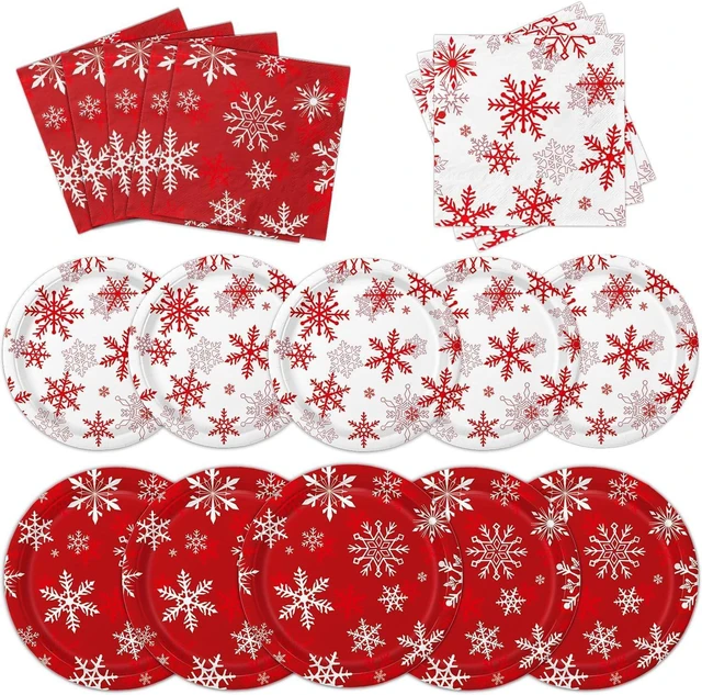 Main image of QIYANPAX Christmas Plates and Napkins Serve 50 Snowflake Plates Sets Includes Dinner Plates, Dessert Plates, Napkins for Christmas Party Supplies Holiday Decorations