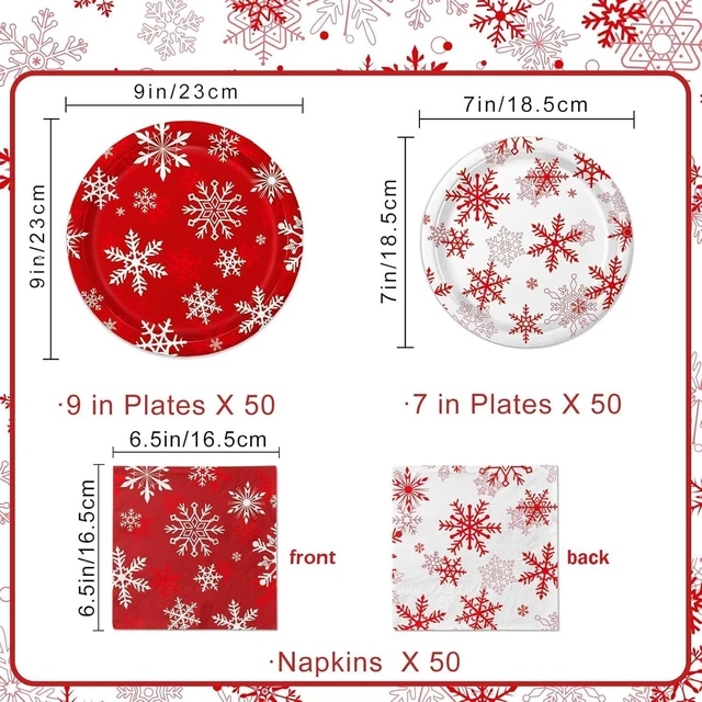 Alt view image 2 of 7 - QIYANPAX Christmas Plates and Napkins Serve 50 Snowflake Plates Sets Includes Dinner Plates, Dessert Plates, Napkins for Christmas Party Supplies Holiday Decorations