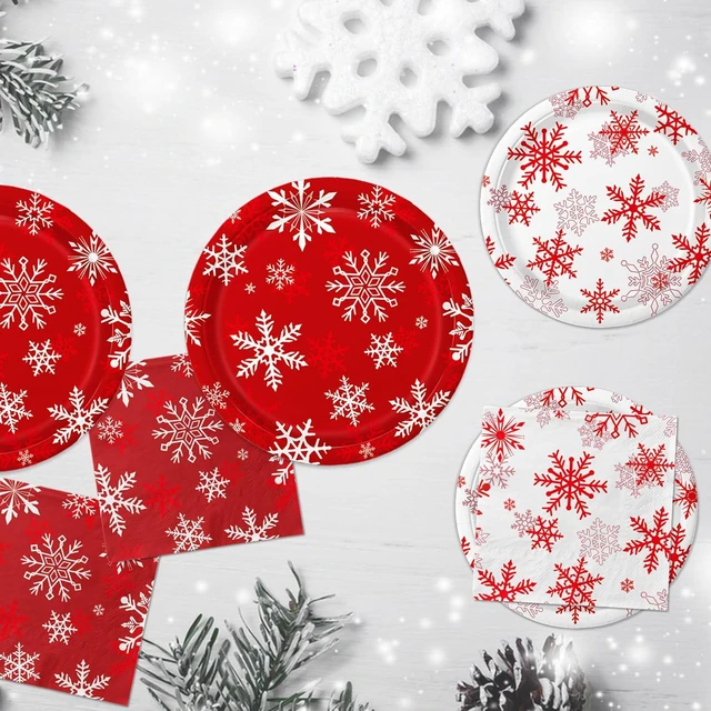 Alt view image 3 of 7 - QIYANPAX Christmas Plates and Napkins Serve 50 Snowflake Plates Sets Includes Dinner Plates, Dessert Plates, Napkins for Christmas Party Supplies Holiday Decorations