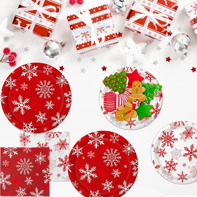 Alt view image 5 of 7 - QIYANPAX Christmas Plates and Napkins Serve 50 Snowflake Plates Sets Includes Dinner Plates, Dessert Plates, Napkins for Christmas Party Supplies Holiday Decorations