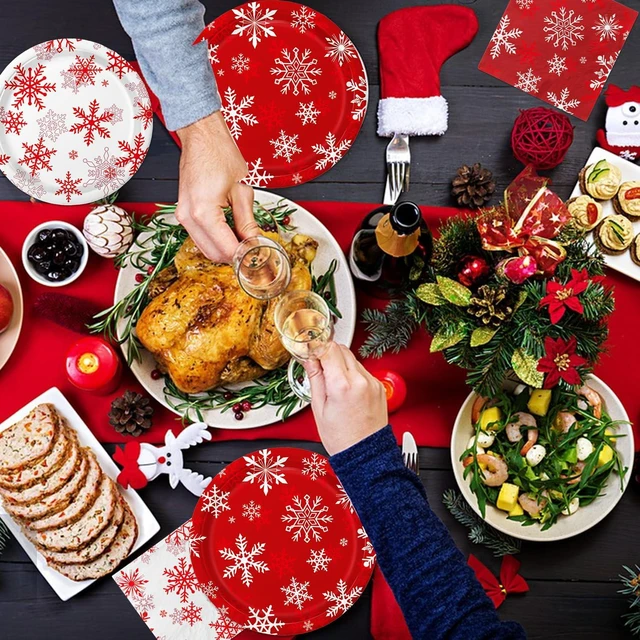 Alt view image 7 of 7 - QIYANPAX Christmas Plates and Napkins Serve 50 Snowflake Plates Sets Includes Dinner Plates, Dessert Plates, Napkins for Christmas Party Supplies Holiday Decorations