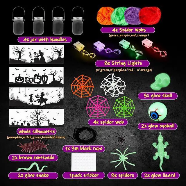 Alt view image 2 of 7 - Halloween Craft for Kids,4PCS Halloween Mason Jar Kit with Accessories for Kids DIY,Halloween-Theme Art Activities Supplies Gifts for Kids Aged 4-12,Party Decoration Classroom Trick or Treat
