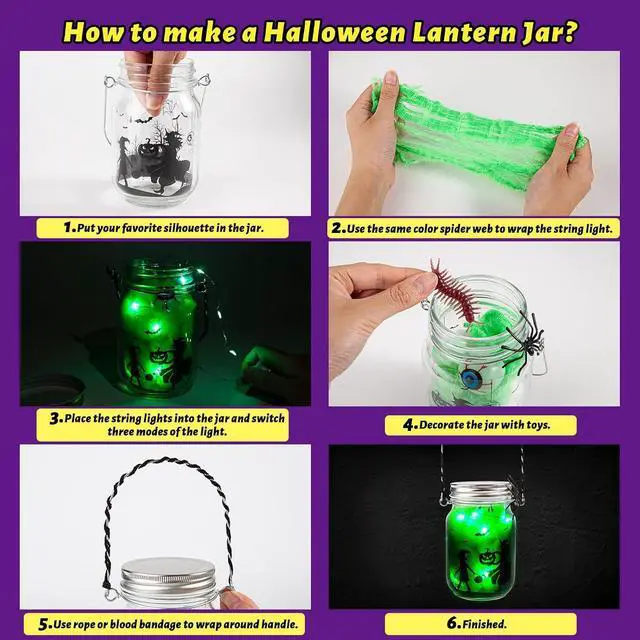 Alt view image 3 of 7 - Halloween Craft for Kids,4PCS Halloween Mason Jar Kit with Accessories for Kids DIY,Halloween-Theme Art Activities Supplies Gifts for Kids Aged 4-12,Party Decoration Classroom Trick or Treat