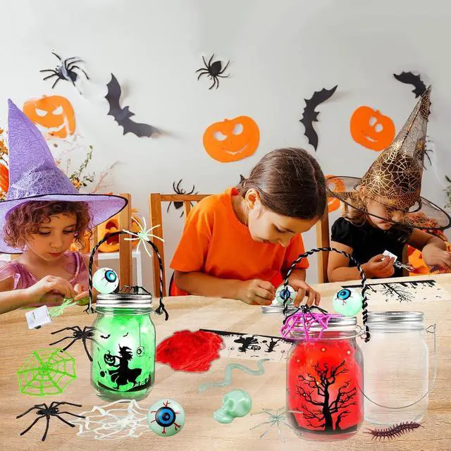 Alt view image 4 of 7 - Halloween Craft for Kids,4PCS Halloween Mason Jar Kit with Accessories for Kids DIY,Halloween-Theme Art Activities Supplies Gifts for Kids Aged 4-12,Party Decoration Classroom Trick or Treat