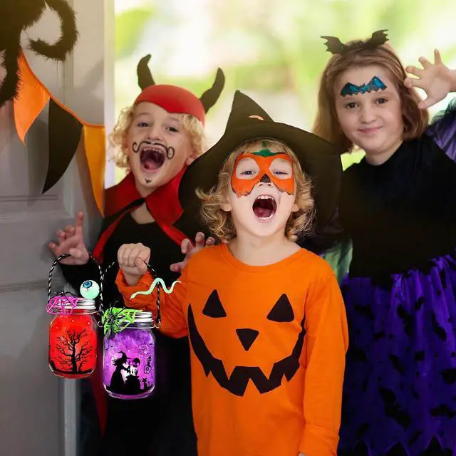 Alt view image 6 of 7 - Halloween Craft for Kids,4PCS Halloween Mason Jar Kit with Accessories for Kids DIY,Halloween-Theme Art Activities Supplies Gifts for Kids Aged 4-12,Party Decoration Classroom Trick or Treat