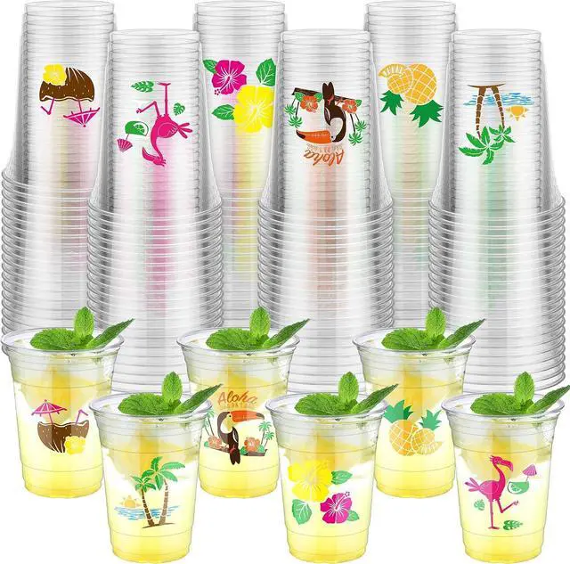Main image of Kochorie 120 Pieces 16oz Hawaii Plastic Cups Hawaiian Luau Party Disposable Plastic Cups Tropical Hibiscus Drinking Cups Pineapple Tropical Wine Glasses for Tiki and Summer Beach Pool Party Supplies
