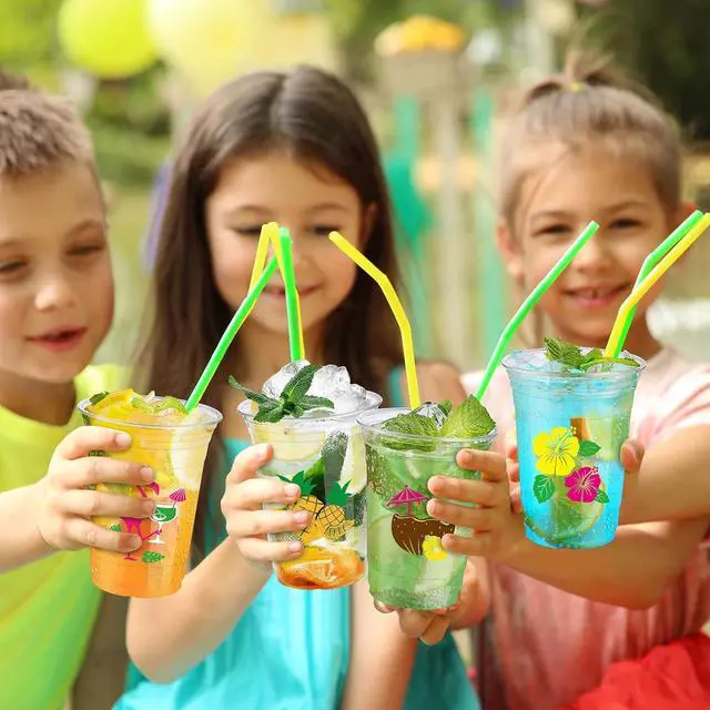 Alt view image 7 of 7 - Kochorie 120 Pieces 16oz Hawaii Plastic Cups Hawaiian Luau Party Disposable Plastic Cups Tropical Hibiscus Drinking Cups Pineapple Tropical Wine Glasses for Tiki and Summer Beach Pool Party Supplies