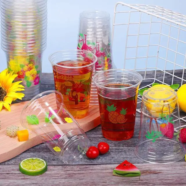 Alt view image 4 of 7 - Kochorie 120 Pieces 16oz Hawaii Plastic Cups Hawaiian Luau Party Disposable Plastic Cups Tropical Hibiscus Drinking Cups Pineapple Tropical Wine Glasses for Tiki and Summer Beach Pool Party Supplies