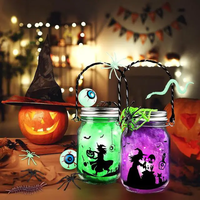 Alt view image 7 of 7 - Halloween Craft for Kids,4PCS Halloween Mason Jar Kit with Accessories for Kids DIY,Halloween-Theme Art Activities Supplies Gifts for Kids Aged 4-12,Party Decoration Classroom Trick or Treat