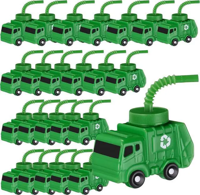 Main image of Tanlade 24 Sets Garbage Truck Cups with Straws, Trash Truck Birthday Party Decorations, 10 oz Plastic Garbage Car Shape Cup Reusable Car Party Decoration Vehicles Birthday