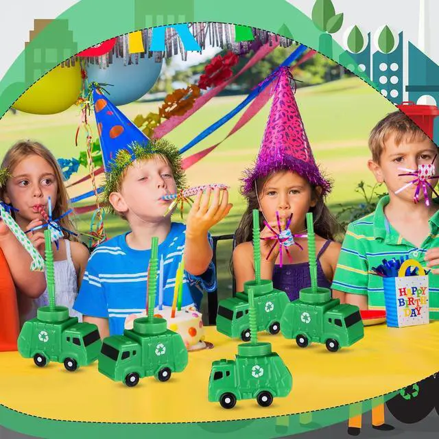 Alt view image 5 of 6 - Tanlade 24 Sets Garbage Truck Cups with Straws, Trash Truck Birthday Party Decorations, 10 oz Plastic Garbage Car Shape Cup Reusable Car Party Decoration Vehicles Birthday