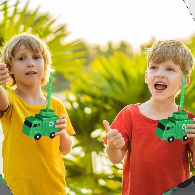 Alt view image 6 of 6 - Tanlade 24 Sets Garbage Truck Cups with Straws, Trash Truck Birthday Party Decorations, 10 oz Plastic Garbage Car Shape Cup Reusable Car Party Decoration Vehicles Birthday