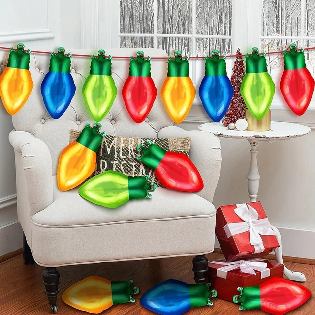 Alt view image 3 of 7 - 72 Pcs Christmas Light Bulb Balloon Light Bulb Foil Balloons Giant Mylar Balloon Set for Xmas Holiday Birthday Party Decorations Supplies Red Yellow Green Blue Theme Birthday Decor Supplies Kit