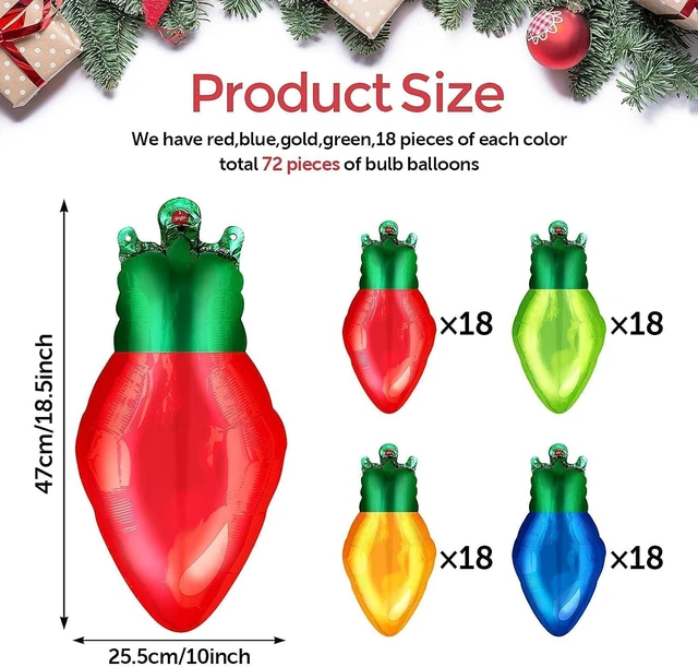 Alt view image 2 of 7 - 72 Pcs Christmas Light Bulb Balloon Light Bulb Foil Balloons Giant Mylar Balloon Set for Xmas Holiday Birthday Party Decorations Supplies Red Yellow Green Blue Theme Birthday Decor Supplies Kit