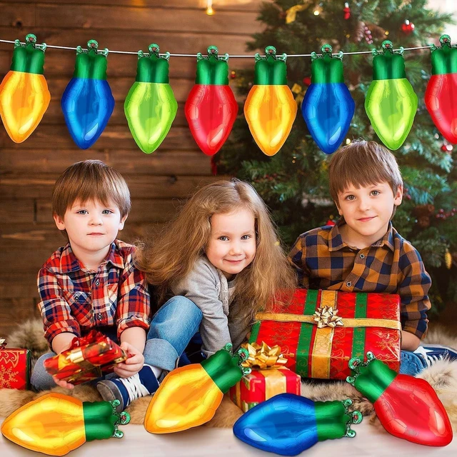 Alt view image 4 of 7 - 72 Pcs Christmas Light Bulb Balloon Light Bulb Foil Balloons Giant Mylar Balloon Set for Xmas Holiday Birthday Party Decorations Supplies Red Yellow Green Blue Theme Birthday Decor Supplies Kit