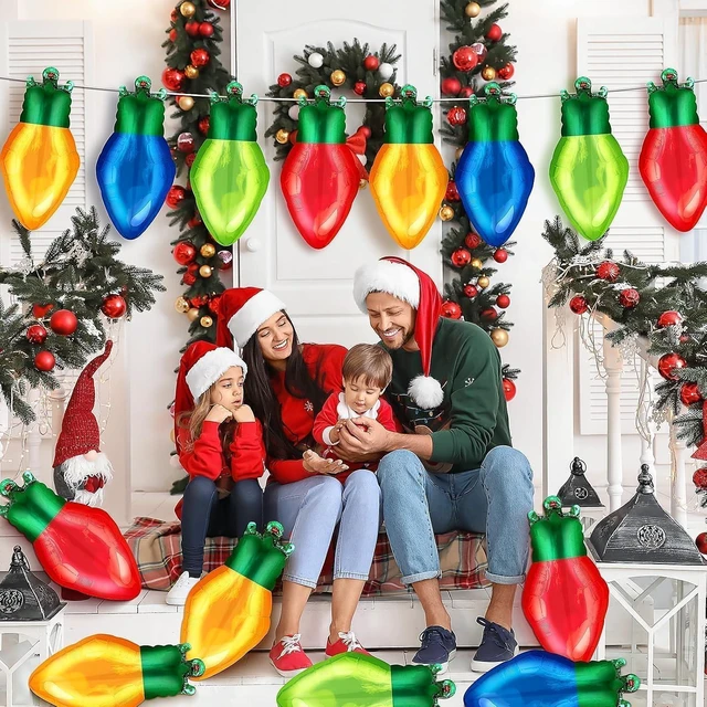 Alt view image 5 of 7 - 72 Pcs Christmas Light Bulb Balloon Light Bulb Foil Balloons Giant Mylar Balloon Set for Xmas Holiday Birthday Party Decorations Supplies Red Yellow Green Blue Theme Birthday Decor Supplies Kit