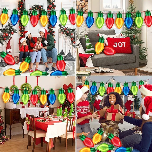 Alt view image 7 of 7 - 72 Pcs Christmas Light Bulb Balloon Light Bulb Foil Balloons Giant Mylar Balloon Set for Xmas Holiday Birthday Party Decorations Supplies Red Yellow Green Blue Theme Birthday Decor Supplies Kit