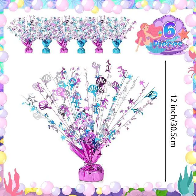 Alt view image 2 of 6 - Ceenna 6 Pcs Mermaid Table Decorations Birthday Decoration Shiny Foil Spray Centerpieces Shell Model Branches Leaf Glitter Table Centerpieces for Theme Holiday Party