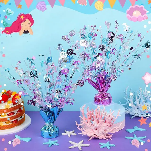 Alt view image 3 of 6 - Ceenna 6 Pcs Mermaid Table Decorations Birthday Decoration Shiny Foil Spray Centerpieces Shell Model Branches Leaf Glitter Table Centerpieces for Theme Holiday Party