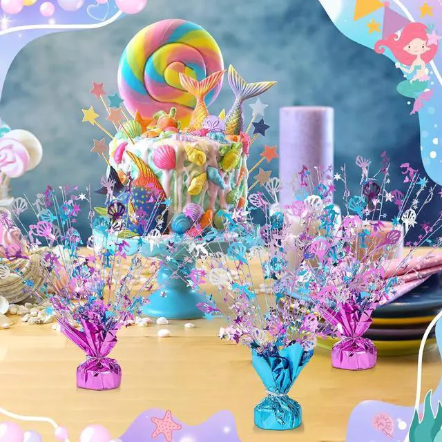 Alt view image 4 of 6 - Ceenna 6 Pcs Mermaid Table Decorations Birthday Decoration Shiny Foil Spray Centerpieces Shell Model Branches Leaf Glitter Table Centerpieces for Theme Holiday Party