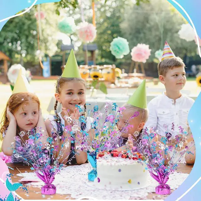 Alt view image 5 of 6 - Ceenna 6 Pcs Mermaid Table Decorations Birthday Decoration Shiny Foil Spray Centerpieces Shell Model Branches Leaf Glitter Table Centerpieces for Theme Holiday Party