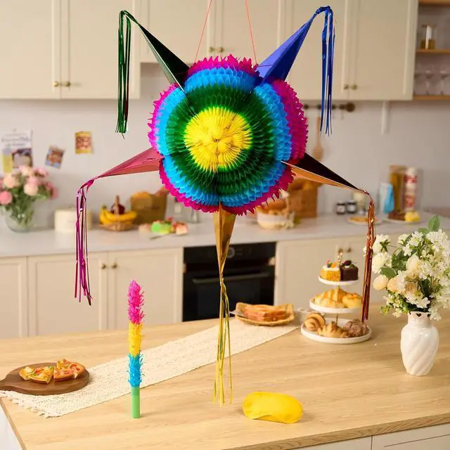 Alt view image 5 of 7 - JOYIN 33 Inch Large Star Pinata, Foldable Mexican Fiesta Pinata with Vibrant Honeycomb Center, Traditional Colorful Party Decorations for Cinco De Mayo, Kids Birthday Supplies & Taco Tuesday