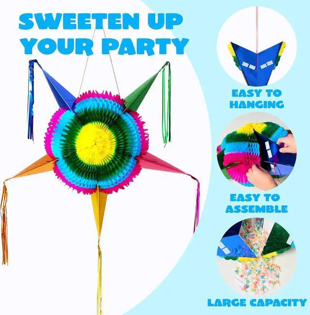 Alt view image 6 of 7 - JOYIN 33 Inch Large Star Pinata, Foldable Mexican Fiesta Pinata with Vibrant Honeycomb Center, Traditional Colorful Party Decorations for Cinco De Mayo, Kids Birthday Supplies & Taco Tuesday