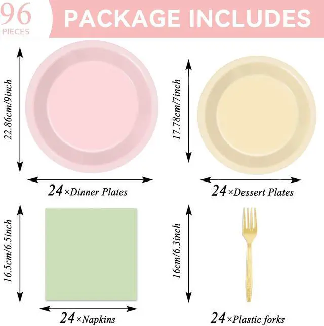 Alt view image 2 of 7 - 96Pcs Pink and Sage Green Birthday Party Decorations Olive Dusty Pink Metallic Gold Nude Paper Plates and Napkins Boho Tablewares for Girl Birthday Baby Shower Bachelorette Party Supplies 24 Guest
