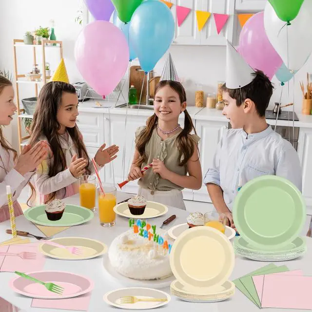 Alt view image 6 of 7 - 96Pcs Pink and Sage Green Birthday Party Decorations Olive Dusty Pink Metallic Gold Nude Paper Plates and Napkins Boho Tablewares for Girl Birthday Baby Shower Bachelorette Party Supplies 24 Guest