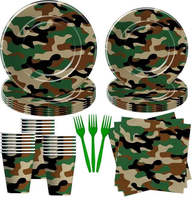 Main image of Camouflage Plates And Napkins Party Supplies - Camo Camouflage Themed Party Decorations Tableware, Plate, Cup, Napkin, Fork, Hunting Army Military Theme Birthday Table Decorations | Serve 24