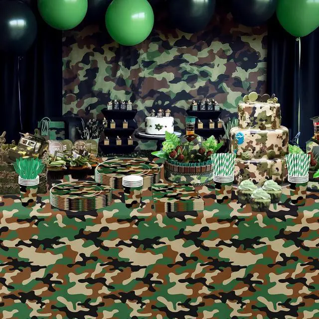 Alt view image 5 of 7 - Camouflage Plates And Napkins Party Supplies - Camo Camouflage Themed Party Decorations Tableware, Plate, Cup, Napkin, Fork, Hunting Army Military Theme Birthday Table Decorations | Serve 24