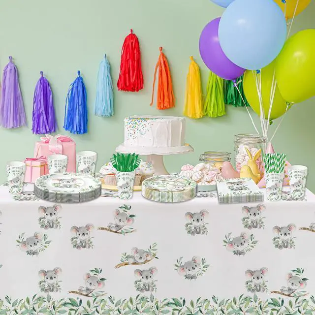 Alt view image 5 of 7 - APOWBLS Koala Birthday Party Supplies - Safari Jungle Animal Australian Koala Theme Baby Shower Birthday Decorations Tableware, Paper Plates, Napkins, Tablecloth, Forks | Serves 24