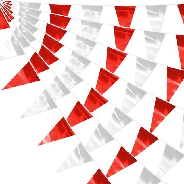 Main image of 65FT Red Silver Glitter Triangle Pennant Banner Flag Metallic Bunting Fabric Garland for Christmas Graduation Wedding Engagement Anniversary Bachelorette Bridal Shower Valentine's Party Supplies