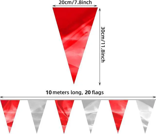 Alt view image 2 of 7 - 65FT Red Silver Glitter Triangle Pennant Banner Flag Metallic Bunting Fabric Garland for Christmas Graduation Wedding Engagement Anniversary Bachelorette Bridal Shower Valentine's Party Supplies