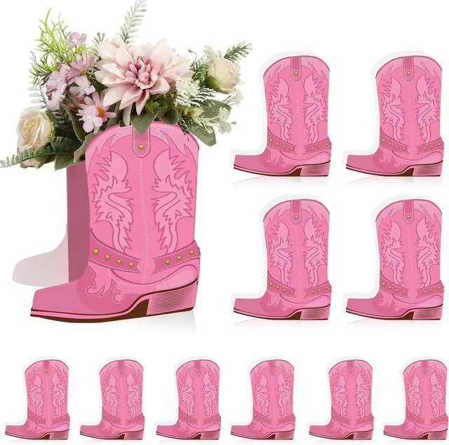 Main image of 16 Set Pink Western Cowgirl Boots Flower Boxes Centerpiece Boot Shape Gift Boxes Party Decoration Vase Centerpieces for Tables Boots Rodeo Birthday Party Baby Shower Wedding Supplies