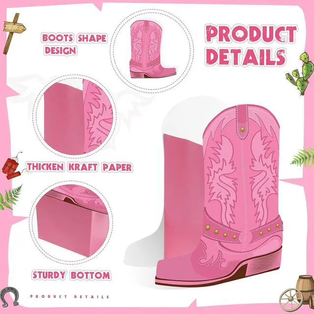 Alt view image 3 of 6 - 16 Set Pink Western Cowgirl Boots Flower Boxes Centerpiece Boot Shape Gift Boxes Party Decoration Vase Centerpieces for Tables Boots Rodeo Birthday Party Baby Shower Wedding Supplies