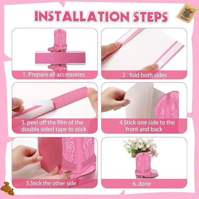 Alt view image 4 of 6 - 16 Set Pink Western Cowgirl Boots Flower Boxes Centerpiece Boot Shape Gift Boxes Party Decoration Vase Centerpieces for Tables Boots Rodeo Birthday Party Baby Shower Wedding Supplies