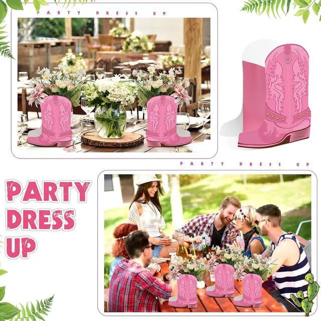 Alt view image 6 of 6 - 16 Set Pink Western Cowgirl Boots Flower Boxes Centerpiece Boot Shape Gift Boxes Party Decoration Vase Centerpieces for Tables Boots Rodeo Birthday Party Baby Shower Wedding Supplies