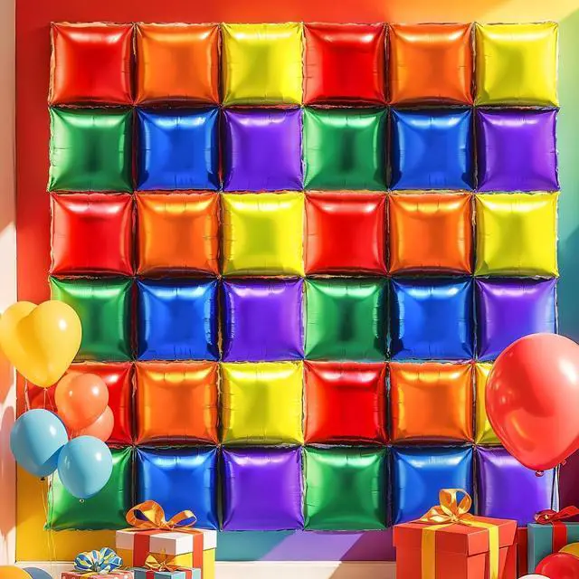 Main image of 36 Pcs Rainbow Birthday Decorations Balloons Brick Square Foil Balloon Wall Backdrop Arch Kit Double Sided Metallic for Cartoon Video Game Party Supplies(Red Yellow Blue Green Orange Purple)