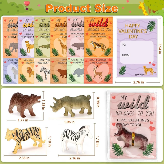 Alt view image 3 of 7 - IJIGU Valentines Day Cards for Kids School, 24 Pack Valentines Day Cards with Wild Animals Figures Toys, Valentines Day Exchange Gifts for Kids, Ideal Classroom Prize & Party Favors Supply