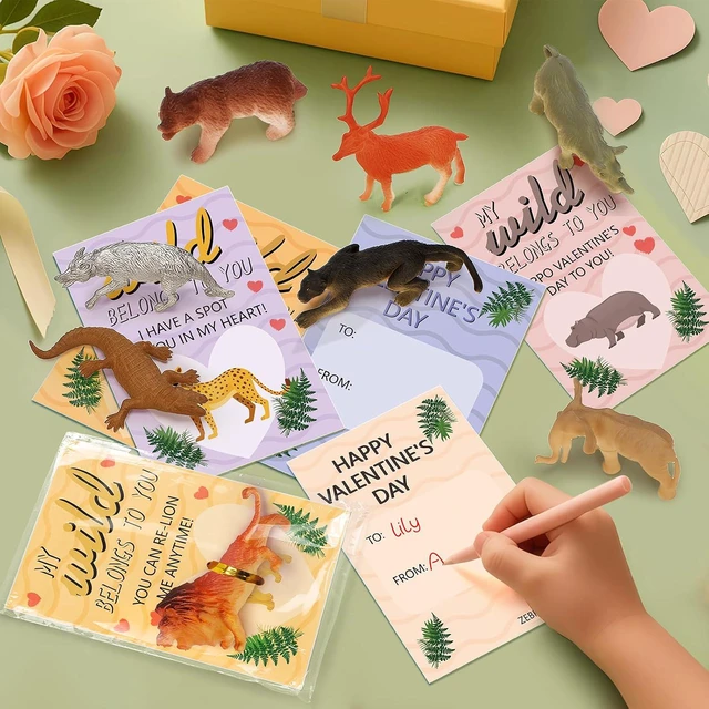 Alt view image 4 of 7 - IJIGU Valentines Day Cards for Kids School, 24 Pack Valentines Day Cards with Wild Animals Figures Toys, Valentines Day Exchange Gifts for Kids, Ideal Classroom Prize & Party Favors Supply