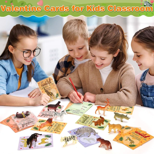 Alt view image 5 of 7 - IJIGU Valentines Day Cards for Kids School, 24 Pack Valentines Day Cards with Wild Animals Figures Toys, Valentines Day Exchange Gifts for Kids, Ideal Classroom Prize & Party Favors Supply