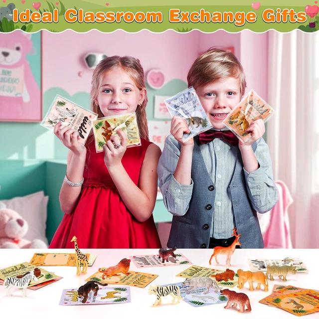 Alt view image 6 of 7 - IJIGU Valentines Day Cards for Kids School, 24 Pack Valentines Day Cards with Wild Animals Figures Toys, Valentines Day Exchange Gifts for Kids, Ideal Classroom Prize & Party Favors Supply