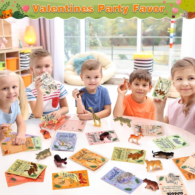 Alt view image 7 of 7 - IJIGU Valentines Day Cards for Kids School, 24 Pack Valentines Day Cards with Wild Animals Figures Toys, Valentines Day Exchange Gifts for Kids, Ideal Classroom Prize & Party Favors Supply