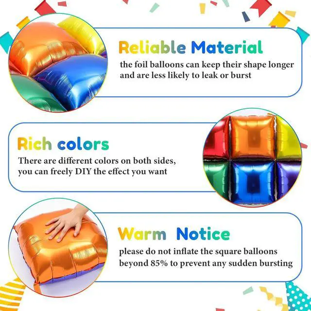 Alt view image 4 of 7 - 36 Pcs Rainbow Birthday Decorations Balloons Brick Square Foil Balloon Wall Backdrop Arch Kit Double Sided Metallic for Cartoon Video Game Party Supplies(Red Yellow Blue Green Orange Purple)