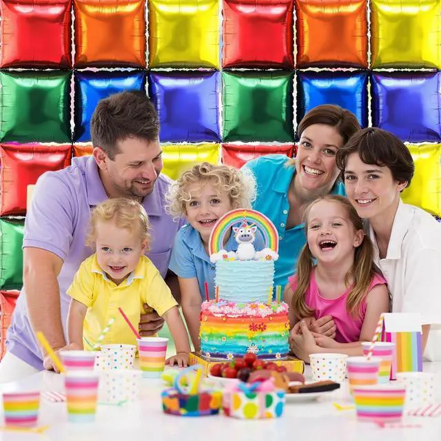 Alt view image 6 of 7 - 36 Pcs Rainbow Birthday Decorations Balloons Brick Square Foil Balloon Wall Backdrop Arch Kit Double Sided Metallic for Cartoon Video Game Party Supplies(Red Yellow Blue Green Orange Purple)