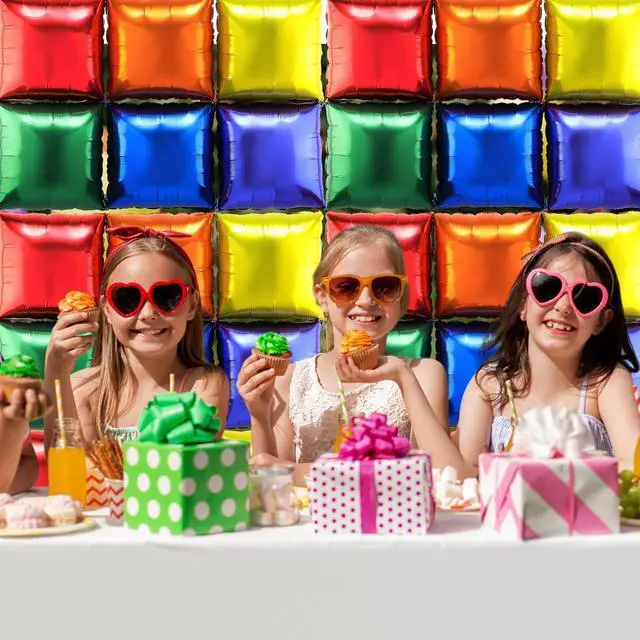 Alt view image 7 of 7 - 36 Pcs Rainbow Birthday Decorations Balloons Brick Square Foil Balloon Wall Backdrop Arch Kit Double Sided Metallic for Cartoon Video Game Party Supplies(Red Yellow Blue Green Orange Purple)