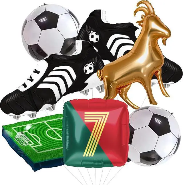 Main image of 4D Football Balloons Set - Soccer Field, Cleats, Jersey & Goat Shapes | Sports Party Decorations for Fans, Birthday, Game Day (red &green)