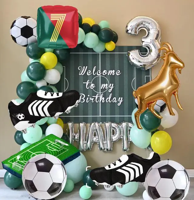 Alt view image 3 of 6 - 4D Football Balloons Set - Soccer Field, Cleats, Jersey & Goat Shapes | Sports Party Decorations for Fans, Birthday, Game Day (red &green)
