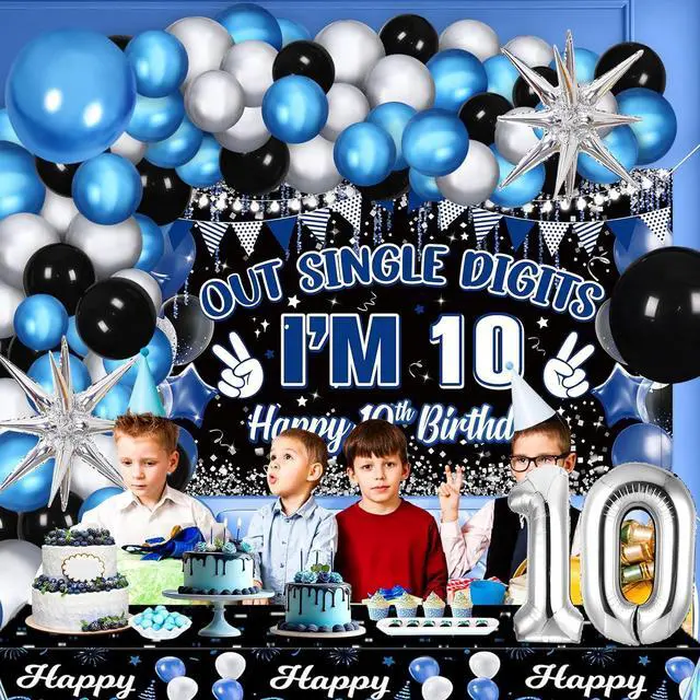 Alt view image 3 of 7 - Navy Blue Black Out Single Digits Party Decor Happy 10th Birthday Decorations for Boys Blue Black Double Digits Birthday Banner Foil Balloon 10 Tablecloth 10 Years Old Bday Party Supplies
